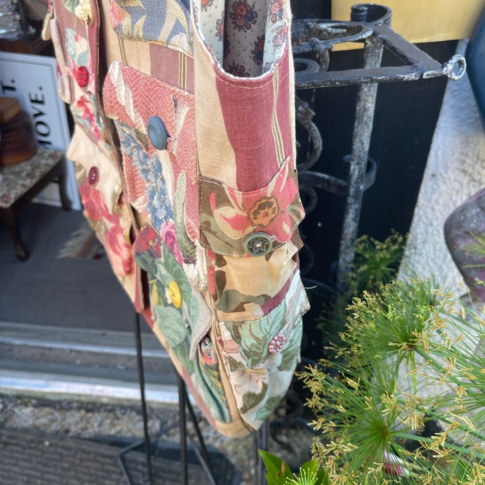 Vintage Hand Crafted Patchwork Vest Multiple Pock… - image 2